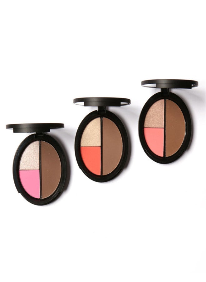 FOCALLURE 8.4g 3 in 1 Blush Highlighter& Contour Face Pressed Powder Palette Shimmer Highlight Bronze Cheek - Image 2