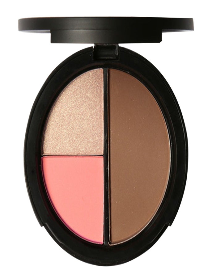 FOCALLURE 8.4g 3 in 1 Blush Highlighter& Contour Face Pressed Powder Palette Shimmer Highlight Bronze Cheek - Image 1