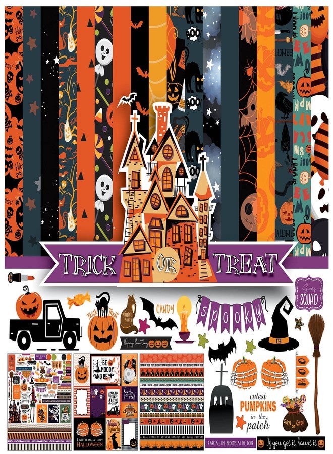 Inkdotpot Halloween Theme Collection Double-Sided Scrapbook Paper Kit Cardstock 12"x12" Card Making Paper Pack with Sticker Sheet - 16 Pages - Orange & Black - Image 1