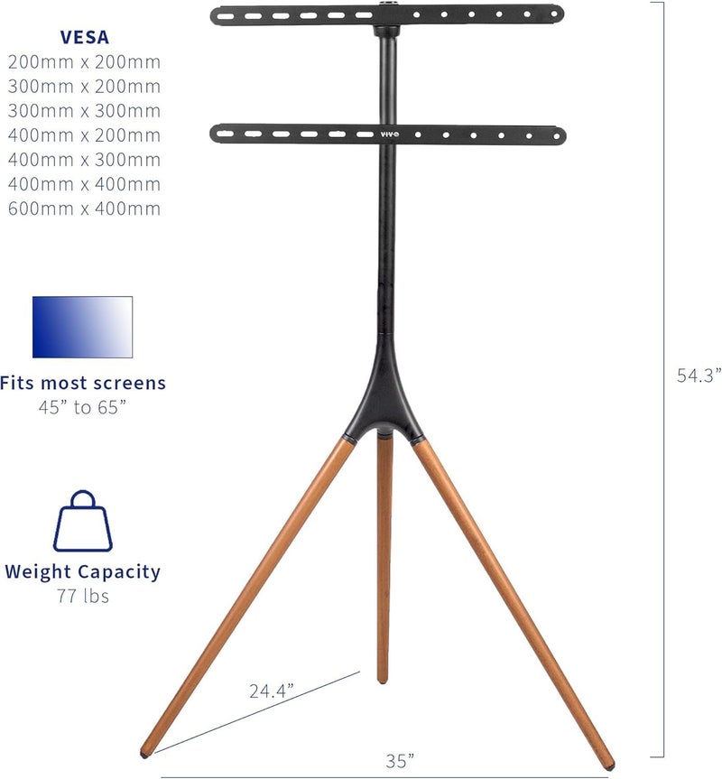 Heavy Duty Tripod TV Stand for 32-65 Inch Smart TVs – Universal Adjustable TV Floor Stand with VESA Mount, Portable Display Stand for LED, LCD & OLED TVs - Image 2