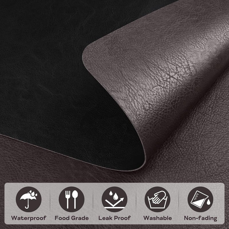 APLKER Faux Leather Placemats Set of 6 Heat Resistant Dining Table Place Mats Waterproof Washable Kitchen Table Mats, 16 x12 inch (Coffee/Black, Set of 6) - Image 3