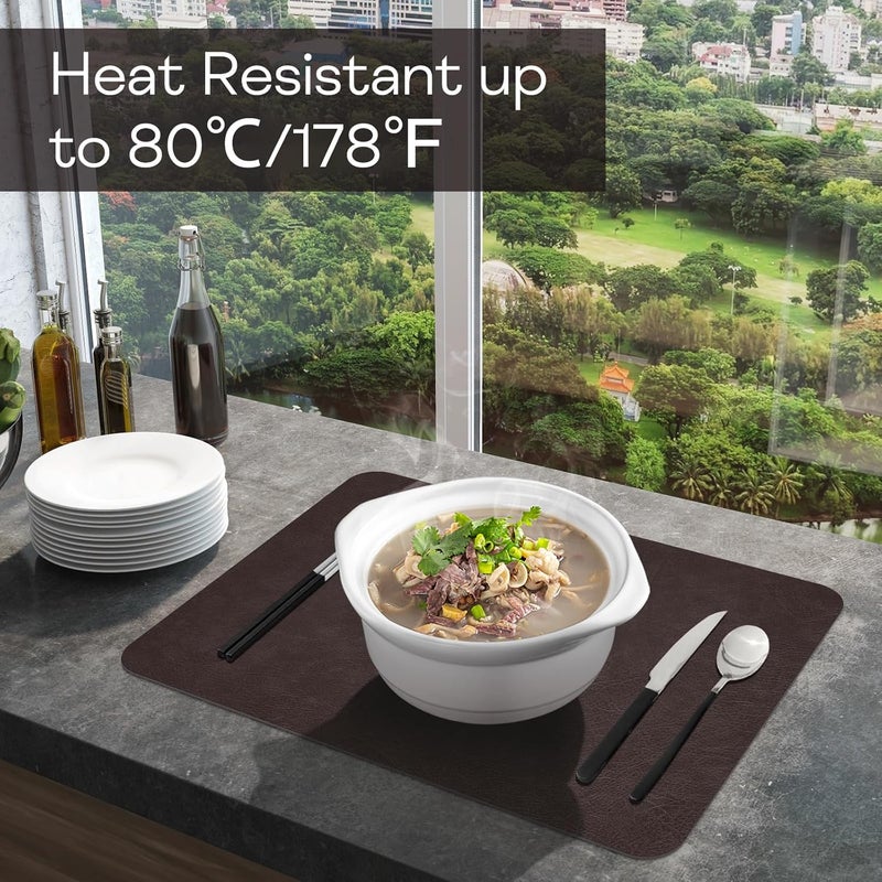APLKER Faux Leather Placemats Set of 6 Heat Resistant Dining Table Place Mats Waterproof Washable Kitchen Table Mats, 16 x12 inch (Coffee/Black, Set of 6) - Image 5