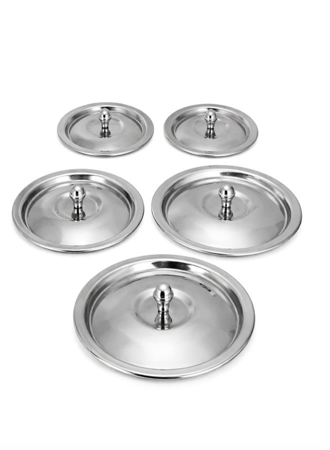 KC Stainless Steel Heavy Gauge Ciba/Lids/Tope/Cheeba Cover Set of 5 with Knob, 14.5cm, 15.5cm, 16.5cm, 18cm, 19cm - Image 1