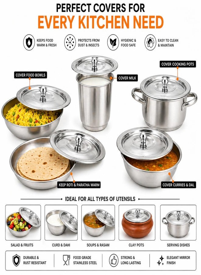 KC Stainless Steel Heavy Gauge Ciba/Lids/Tope/Cheeba Cover Set of 5 with Knob, 14.5cm, 15.5cm, 16.5cm, 18cm, 19cm - Image 3