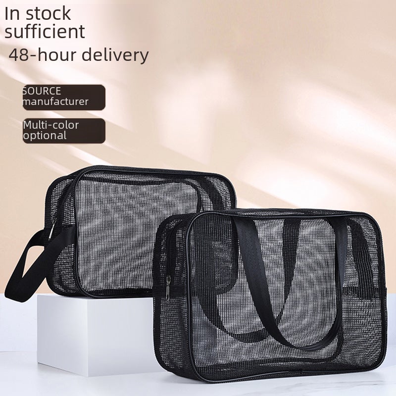 Mesh men's wash bag portable portable bath storage cosmetic bag Black leaking fitness bath bag bath bag(Small black) - Image 2