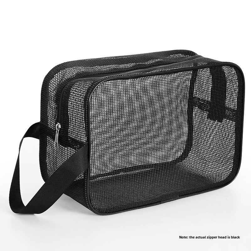 Mesh men's wash bag portable portable bath storage cosmetic bag Black leaking fitness bath bag bath bag(Small black) - Image 1