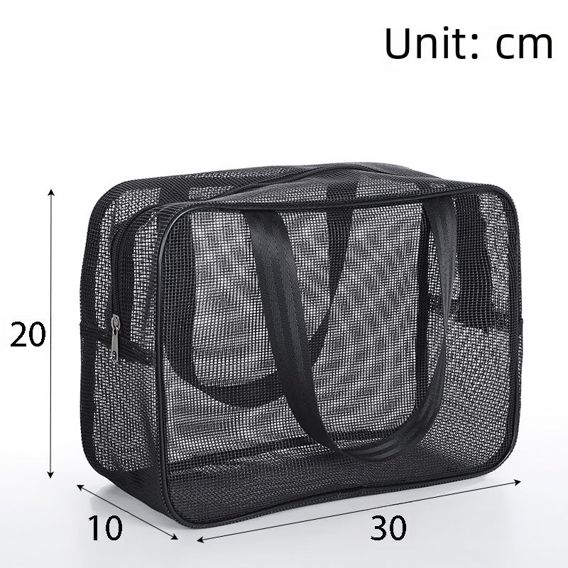 Mesh men's wash bag portable portable bath storage cosmetic bag Black leaking fitness bath bag bath bag(Small black) - Image 4