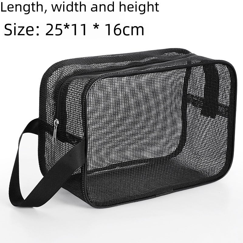 Mesh men's wash bag portable portable bath storage cosmetic bag Black leaking fitness bath bag bath bag(Small black) - Image 5