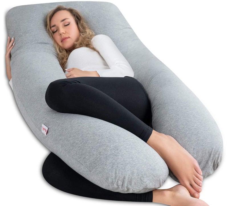 AngQi Pregnancy Pillows U Shaped Pregnancy Body Pillow for Sleeping 55 inch Maternity Pillow for Pregnant Women with Cooling Jersey Cover Grey