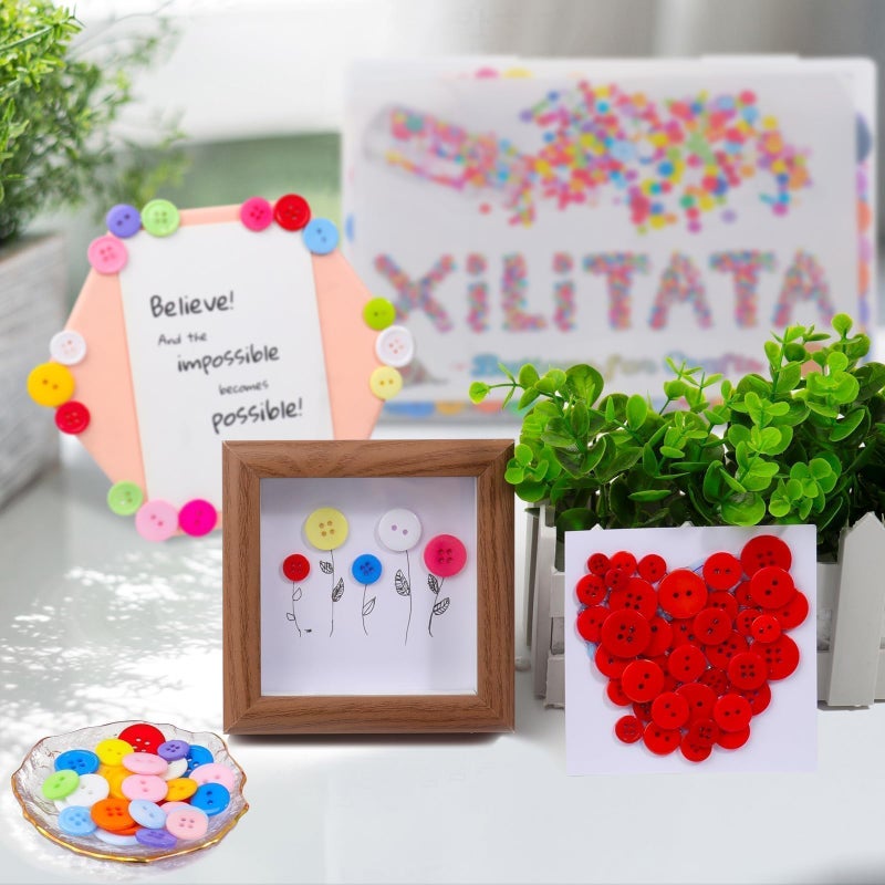 Xilitata 1000pcs Buttons for Crafts Colorful Buttons for Clothes, Assorted Sizes Resin Round Decorative Button Bulk for Sewing Crafts DIY Art Painting Kits ï»¿ - Image 2