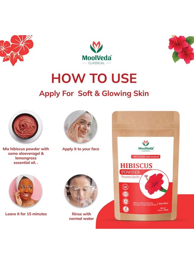 Moolveda Pure & Organic Hibiscus Flower Powder for Face Packs and Hair Growth & Care, 100gm - Image 5