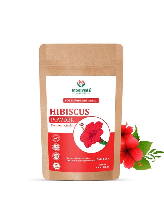 Moolveda Pure & Organic Hibiscus Flower Powder for Face Packs and Hair Growth & Care, 100gm - Image 1