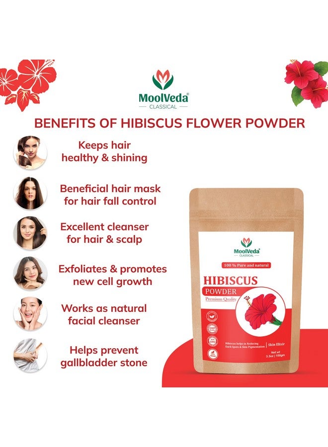 Moolveda Pure & Organic Hibiscus Flower Powder for Face Packs and Hair Growth & Care, 100gm - Image 4