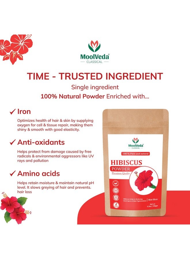 Moolveda Pure & Organic Hibiscus Flower Powder for Face Packs and Hair Growth & Care, 100gm - Image 3