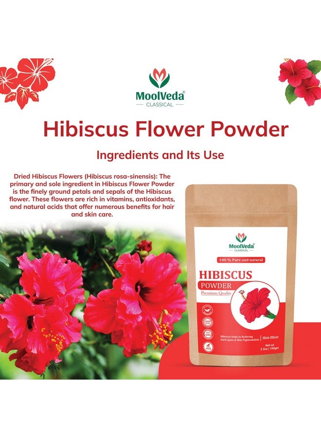 Moolveda Pure & Organic Hibiscus Flower Powder for Face Packs and Hair Growth & Care, 100gm - Image 2