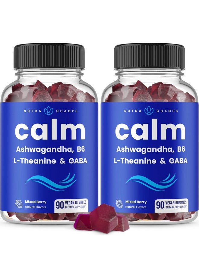 NutraChamps NutraChamps Calm Gummies, Stress Gummies Supplement with Ashwagandha, L-Theanine, GABA, Vitamin B6 & Lemon Balm, 90 Gummies (Pack of 2) - Image 1