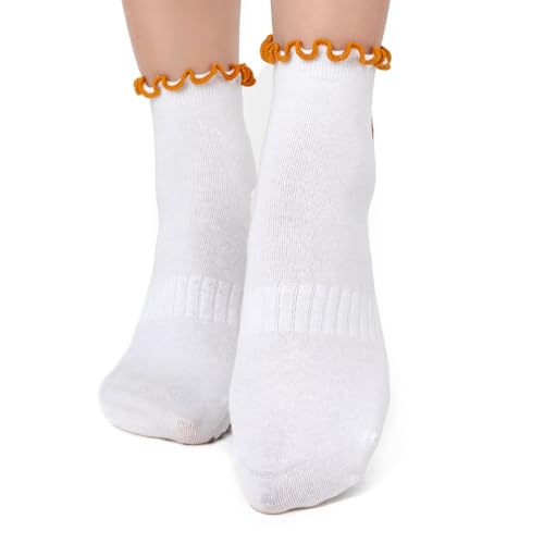 Soxbang 3/6 Pairs Cute Pilates Socks with Grips,Yoga Socks Barre Sock Non Slip Embroidery for Barre Ballet Workout (US, Numeric, 5, 9, Regular, Regular, Ruffle(1Black1pink1white)) - Image 5