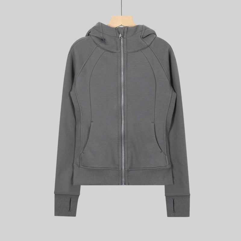 Women's Slim Fit Hooded Fleece-Lined Zip-Up Cotton Yoga Jacket - Image 1