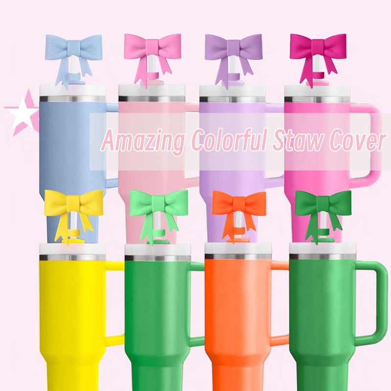 Hpebl 8Pcs Silicone Straw Toppers Covers for Stanley Cups 40/30oz 10mm(0.4in) Blue Dust-Proof Bow Straw Covers Toppers Purple Suitbale for Stanley Cup Accessories Reusable Straws Caps - Image 5
