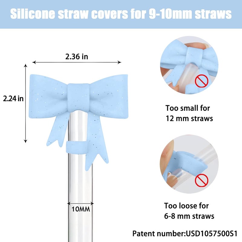 Hpebl 8Pcs Silicone Straw Toppers Covers for Stanley Cups 40/30oz 10mm(0.4in) Blue Dust-Proof Bow Straw Covers Toppers Purple Suitbale for Stanley Cup Accessories Reusable Straws Caps - Image 2