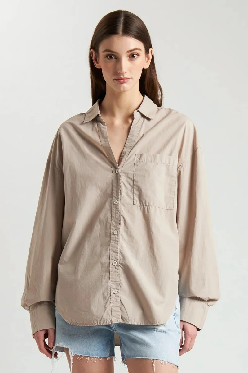 Ag Jeans Effortless Oversized Neutral Poplin Shirt