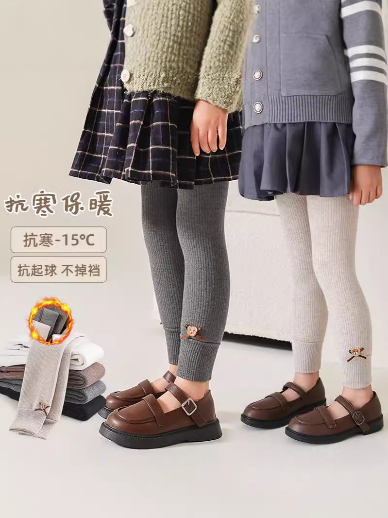 Girls' Leggings Thickened Fleece-Lined Children'S Pantyhose Baby Can Open Crotch Outer Wear Fall And Winter Cashmere Baby Nine Points - Image 3