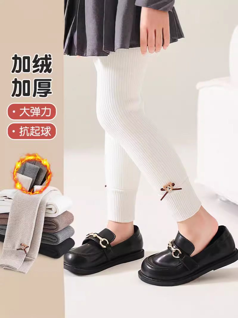Girls' Leggings Thickened Fleece-Lined Children'S Pantyhose Baby Can Open Crotch Outer Wear Fall And Winter Cashmere Baby Nine Points - Image 4