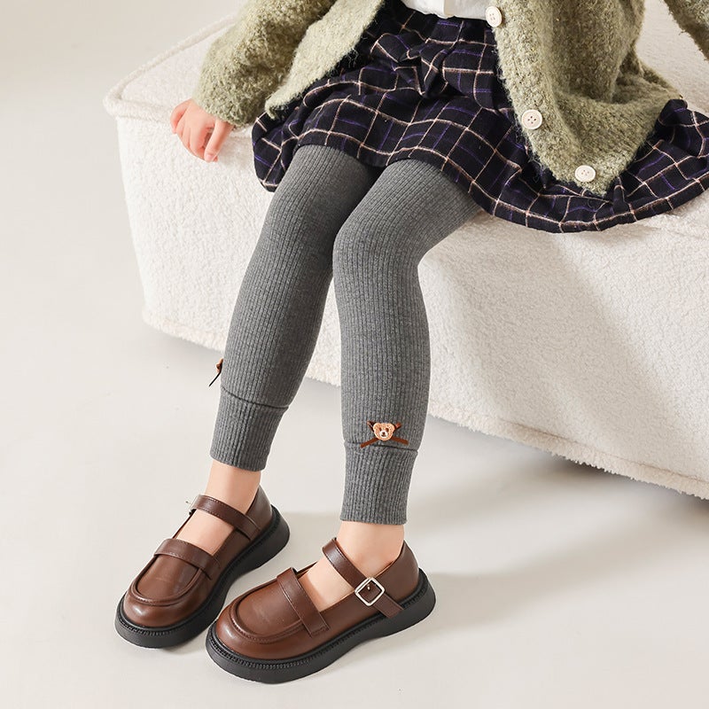 Girls' Leggings Thickened Fleece-Lined Children'S Pantyhose Baby Can Open Crotch Outer Wear Fall And Winter Cashmere Baby Nine Points - Image 1