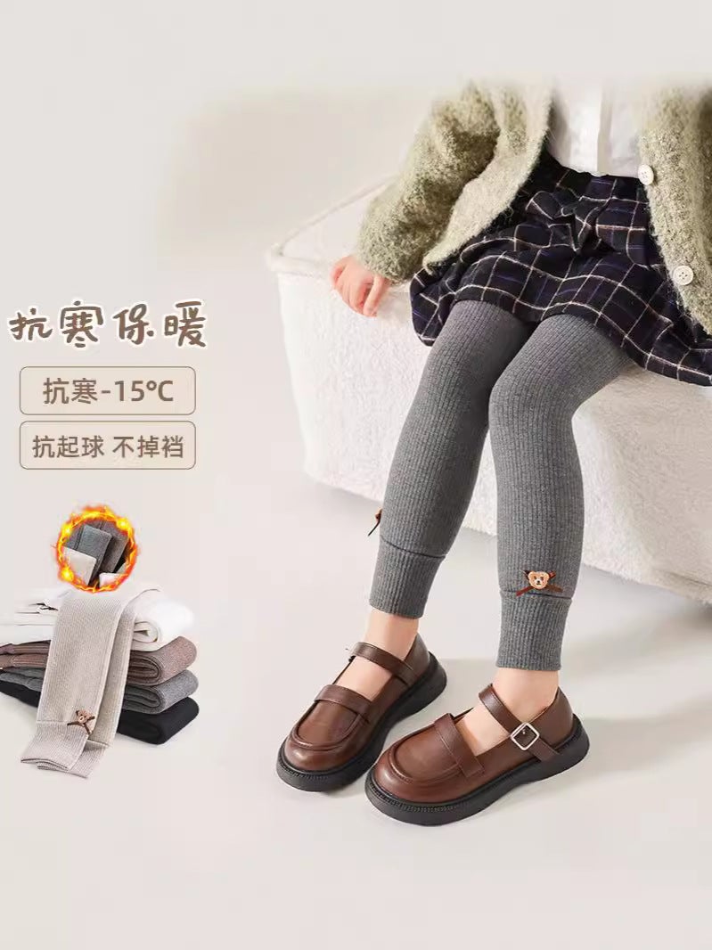 Girls' Leggings Thickened Fleece-Lined Children'S Pantyhose Baby Can Open Crotch Outer Wear Fall And Winter Cashmere Baby Nine Points - Image 5
