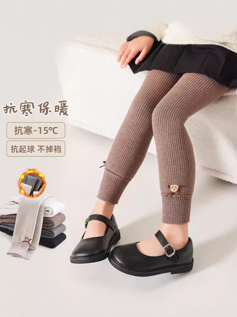 Girls' Leggings Thickened Fleece-Lined Children'S Pantyhose Baby Can Open Crotch Outer Wear Fall And Winter Cashmere Baby Nine Points - Image 2