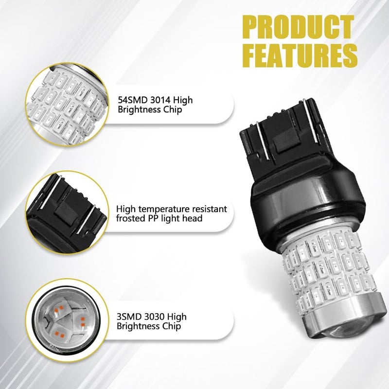 PACLVIO أحدث مصابيح LED 7441 7440 7443 فائقة السطوع ومنخفضة الطاقة 9-30 فولت مع عدسة إسقاط بديلة لمصابيح الفرامل الخلفية والوقوف والإنذار والوقوف والإشارة، عبوة من 2 (أحمر) - Image 3