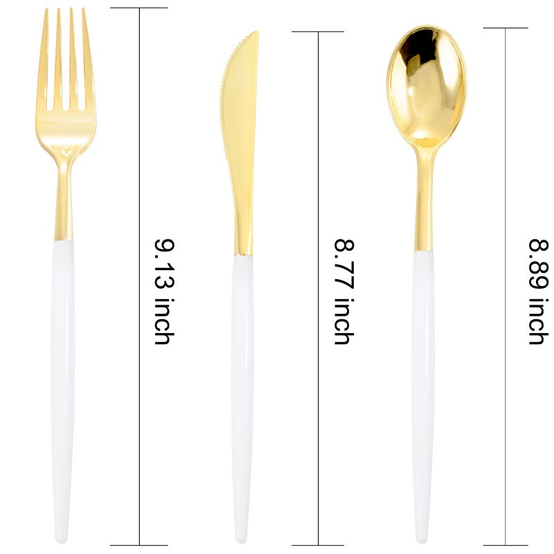 I00000 60 Pcs Gold Plastic Silverware - Heavy Duty Gold Plastic Cutlery -Super Bowl Party Disposable Silverware Set Includes 20 Gold Forks  20 Gold Knives  20 Gold Spoons Perfect for Wedding - Image 2