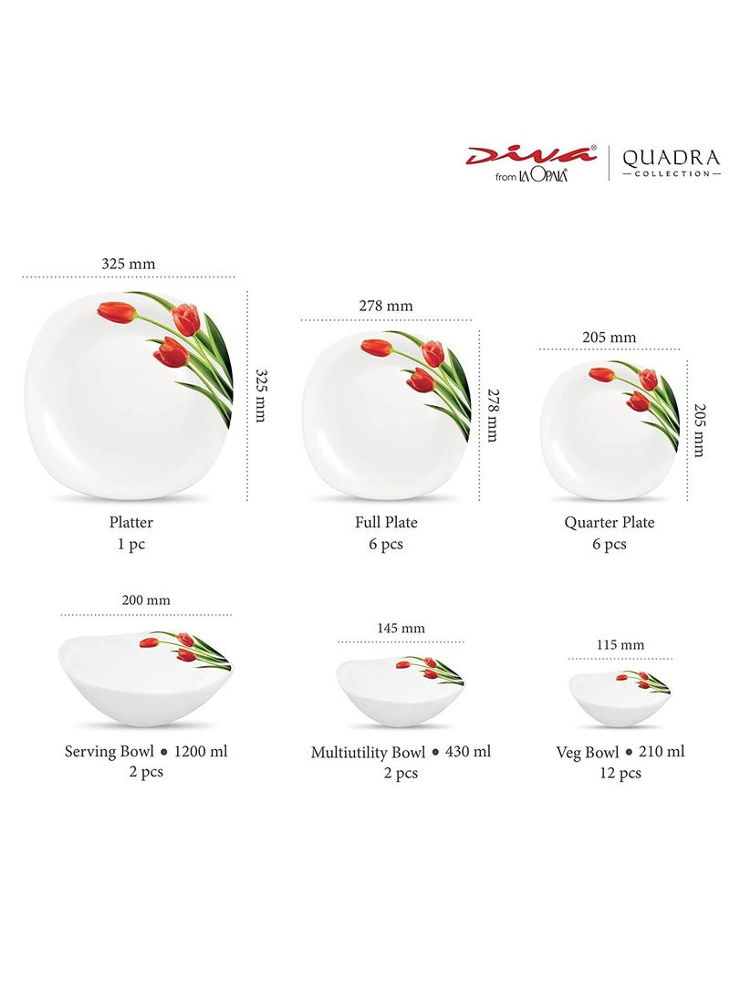 The LaOpala Quadra Dinner Set - 20 Pcs, Blossoms White: A Symphony of Elegance and Simplicity | Microwave Safe & Dishwasher Safe Serving Set | Dinner Set for Family Meals