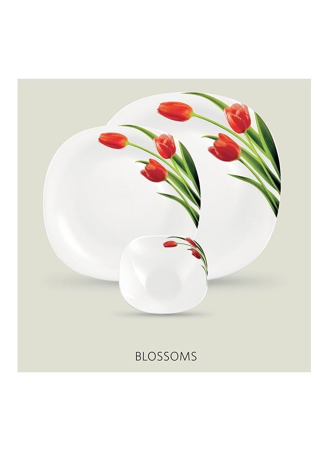 The LaOpala Quadra Dinner Set - 20 Pcs, Blossoms White: A Symphony of Elegance and Simplicity | Microwave Safe & Dishwasher Safe Serving Set | Dinner Set for Family Meals