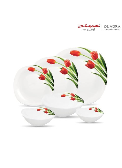 The LaOpala Quadra Dinner Set - 20 Pcs, Blossoms White: A Symphony of Elegance and Simplicity | Microwave Safe & Dishwasher Safe Serving Set | Dinner Set for Family Meals