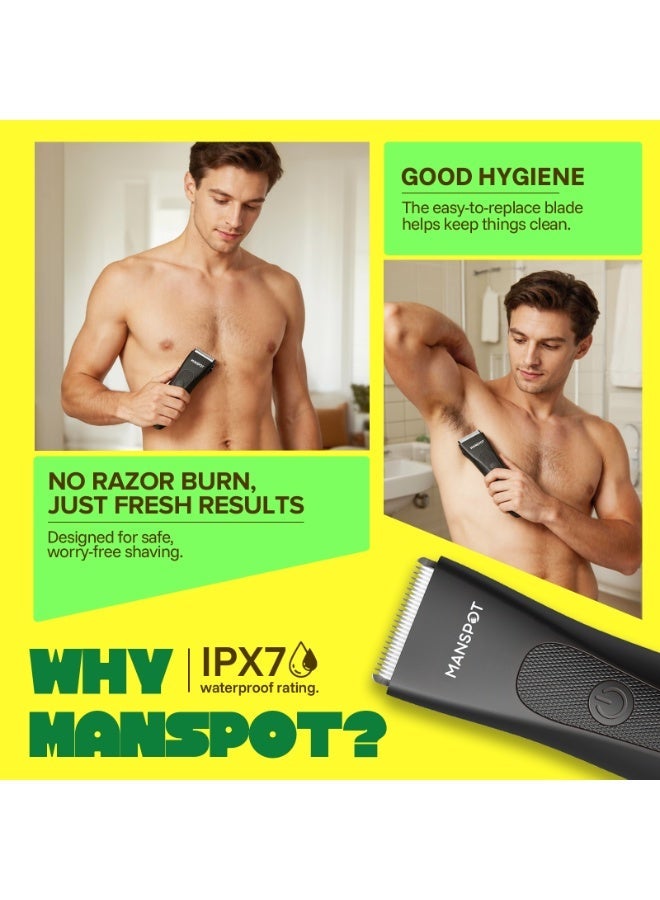 MANSPOT Body Trimmer for Men, Men Grooming for Body,Electric Trimmer,Body Shaver Groomer Safe Shaver Rechargeable Waterproof Wet/Dry,90 Minutes Shaving,Replaceable Ceramic Blade Heads - Image 3