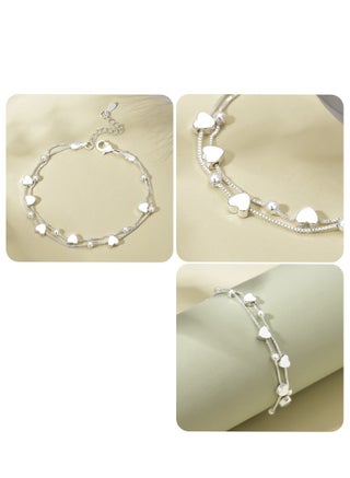 Double layered heart-shaped round bead bracelet