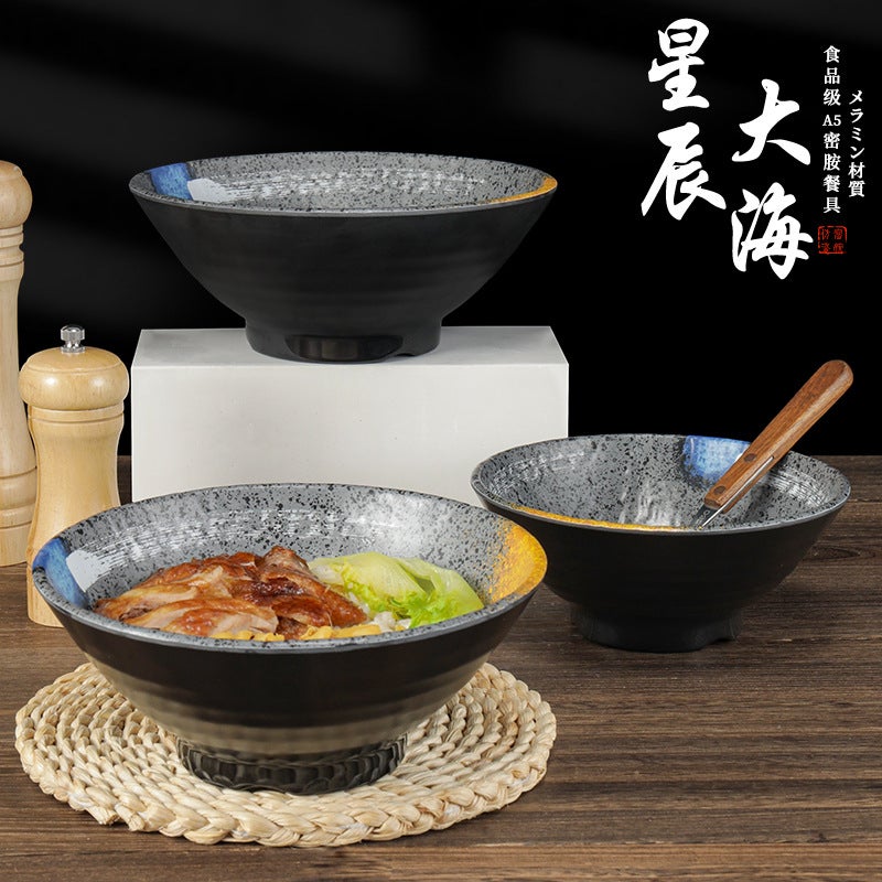 Japanese Style Retro Melamine Bowl Bucket Bowl Commercial Imitation Porcelain Noodle Restaurant Special Bowl Beef Ramen Bowl Soup Bowl Plastic Bowl - Image 2