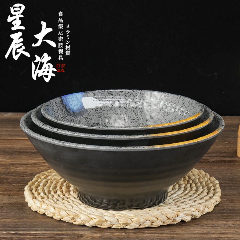 Japanese Style Retro Melamine Bowl Bucket Bowl Commercial Imitation Porcelain Noodle Restaurant Special Bowl Beef Ramen Bowl Soup Bowl Plastic Bowl - Image 3
