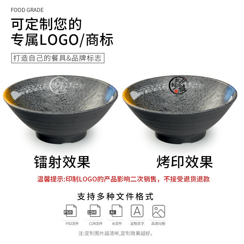 Japanese Style Retro Melamine Bowl Bucket Bowl Commercial Imitation Porcelain Noodle Restaurant Special Bowl Beef Ramen Bowl Soup Bowl Plastic Bowl - Image 5