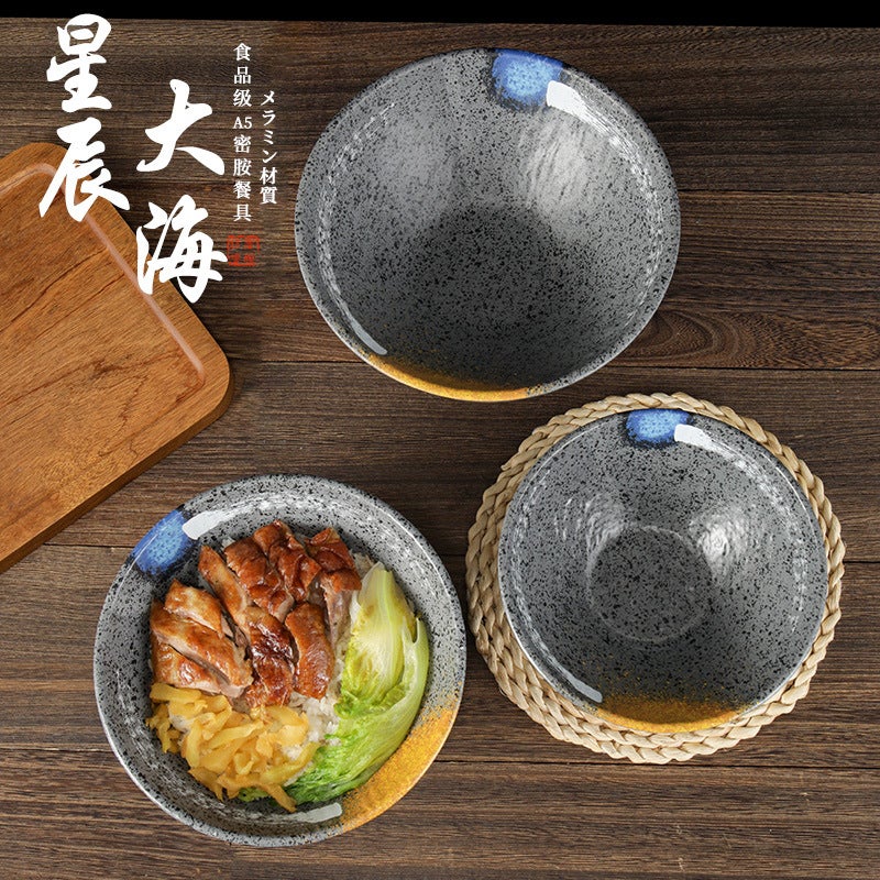 Japanese Style Retro Melamine Bowl Bucket Bowl Commercial Imitation Porcelain Noodle Restaurant Special Bowl Beef Ramen Bowl Soup Bowl Plastic Bowl - Image 4