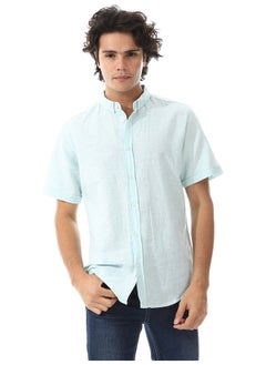 Andora Solid Linen Short Sleeve Oxford Shirt _ Aqua Blue  - Image 2
