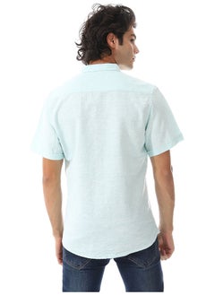 Andora Solid Linen Short Sleeve Oxford Shirt _ Aqua Blue  - Image 3