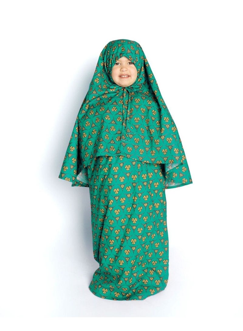Manasek Kids Scarf & Skirt Prayer Set with a Bag (Green) - 6 - 7 Years