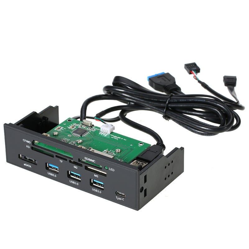5.25" Internal Card Reader: High Speed USB 3.0 & Type-C Interface - 6 Card Slots for Multiple Formats - Durable Build for Desktop PC Front Panel Drive Bay Installation - Image 1
