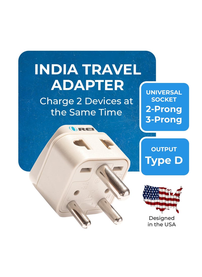 OREI OREI Canada to India Converter Plug USA UK to India Adapter Plug Type D Travel Adapter 2 in 1 USA to India Adapter Plug Beige 2 Pack CE RoHS 5 Years Warranty  - Image 2