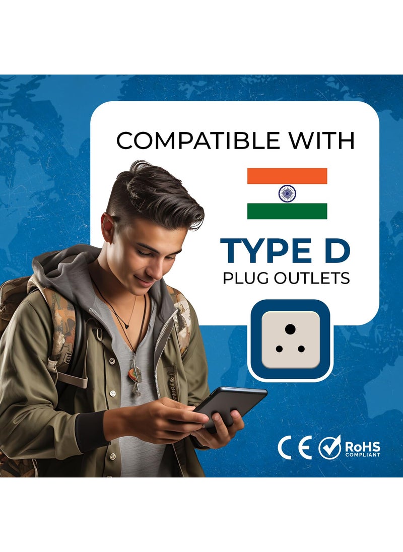 OREI OREI Canada to India Converter Plug USA UK to India Adapter Plug Type D Travel Adapter 2 in 1 USA to India Adapter Plug Beige 2 Pack CE RoHS 5 Years Warranty  - Image 5