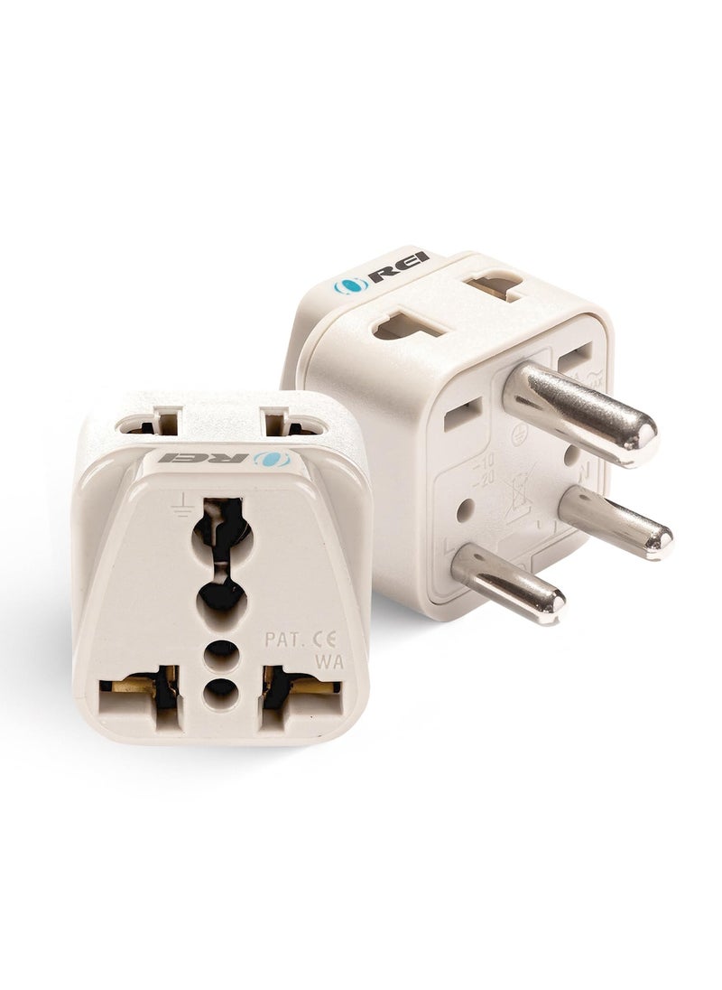 OREI OREI Canada to India Converter Plug USA UK to India Adapter Plug Type D Travel Adapter 2 in 1 USA to India Adapter Plug Beige 2 Pack CE RoHS 5 Years Warranty  - Image 1