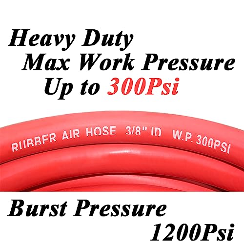 Qolekog 3/8" x 50ft Heavy Duty Rubber Air Hose 300Psi with 1/4"MNPT (Red) - Image 2