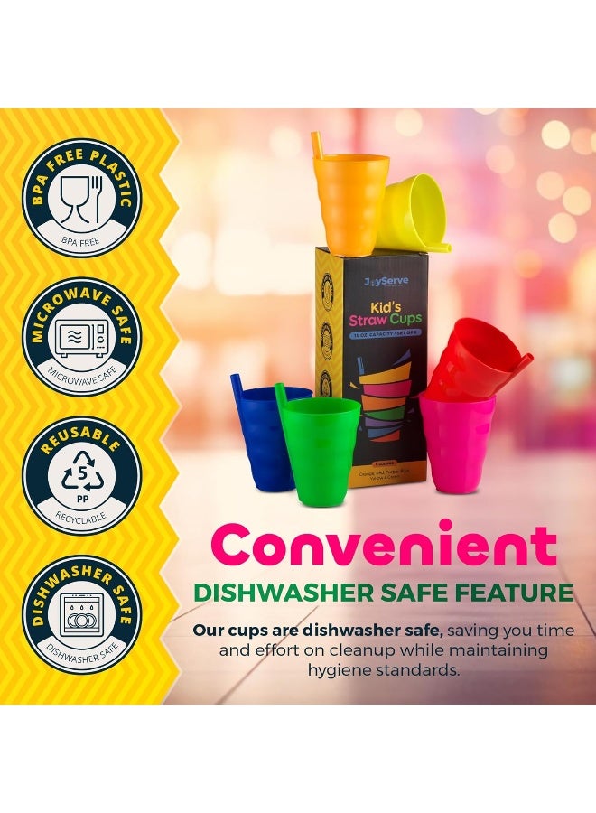JoyServe Kids Straw Cups - (Set of 6) 10oz Cups for Kids w/Built In Straws - Image 5